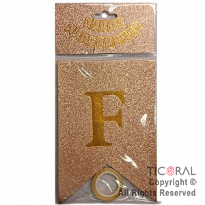 BANDERIN FELIZ CUMPLE LUJO DX ROSA GOLD CON GLITTER CON STAMPING x 1